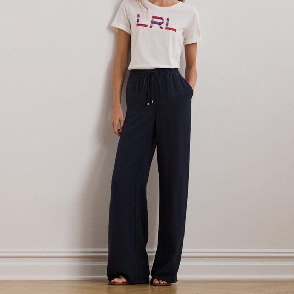 Lauren Ralph Lauren Side-Stripe Georgette Wide-Leg Pants S NWT - Picture 1 of 5